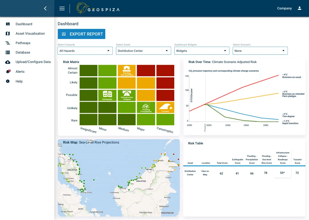 The PATH home screen: property portfolio on a map with hazard risk layers